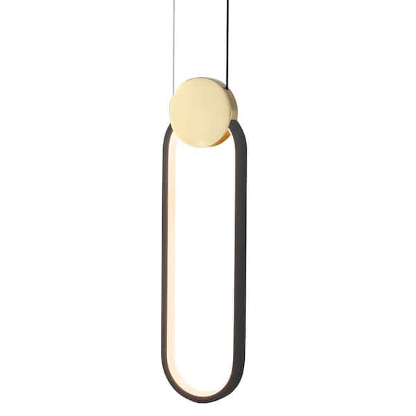 7-Watt 1-Light Black and Gold Elliptical Shade Integrated LED Pendant Light