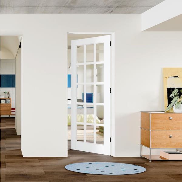 32in. x 80in. 15 Lite, Clear Glass, White Primed, MDF Prehung Interior Door Right-Handed with Door Jamb and Hardware Kit