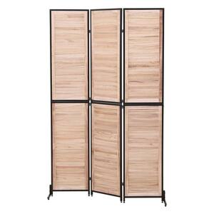 6 ft. Natural Wooden Folding Privacy Screen, 3-Panel Room Separator Free Standing Wall Dividers, Fireplace Screen