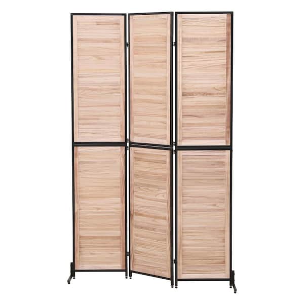 Tatayosi 6 ft. Natural Wooden Folding Privacy Screen, 3-Panel Room Separator Free Standing Wall Dividers, Fireplace Screen