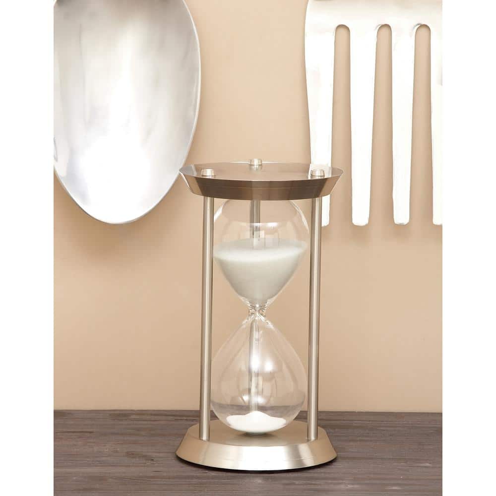 Elegant Silver Metal and Glass 12" Hourglass Sand Timer
