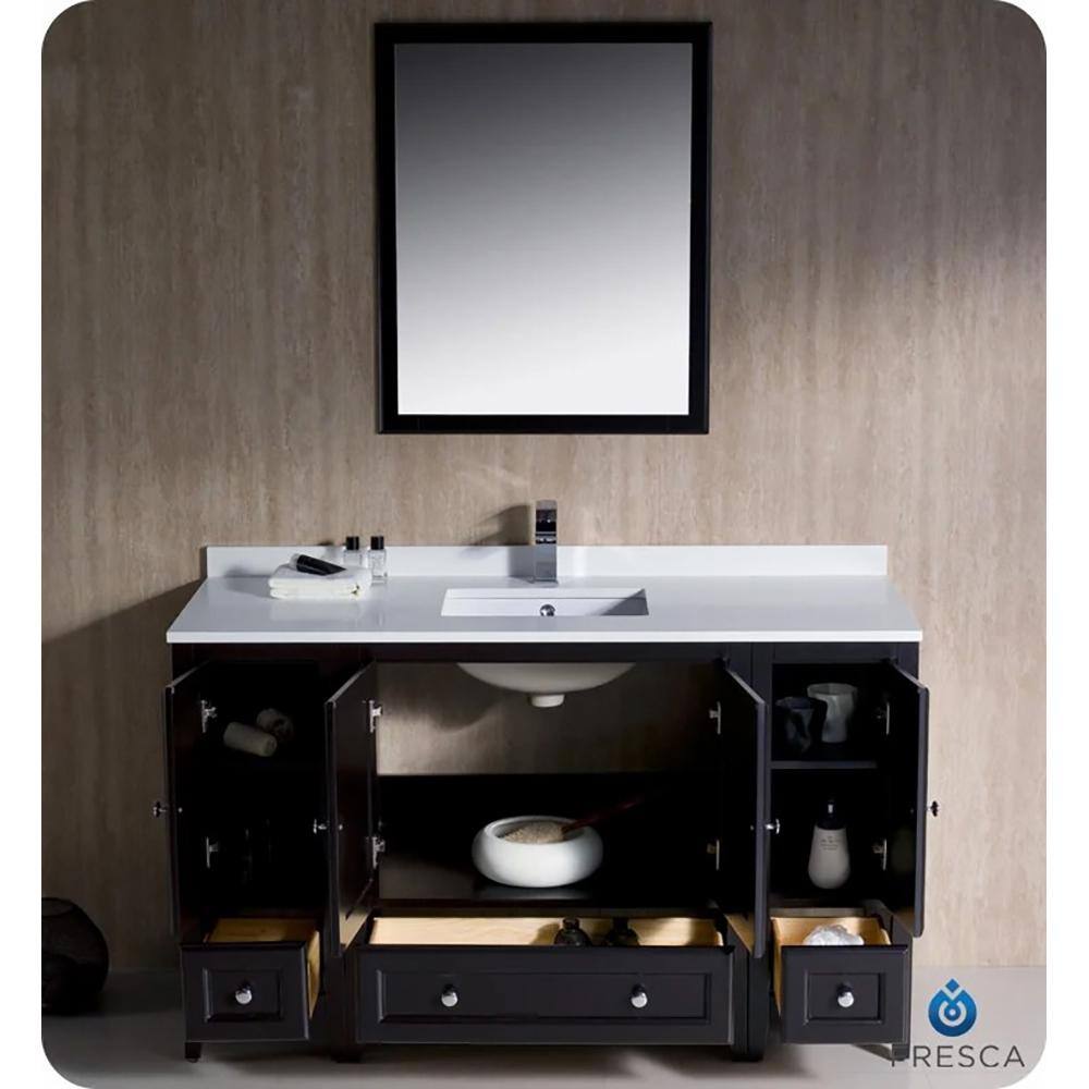 Espresso Oxford 54" Freestanding Bathroom Vanity with Quartz Top