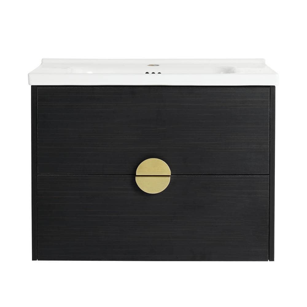 28 in. Wood Rectangle Floating Vessel Sink Bathroom Vanity Combo with Integ