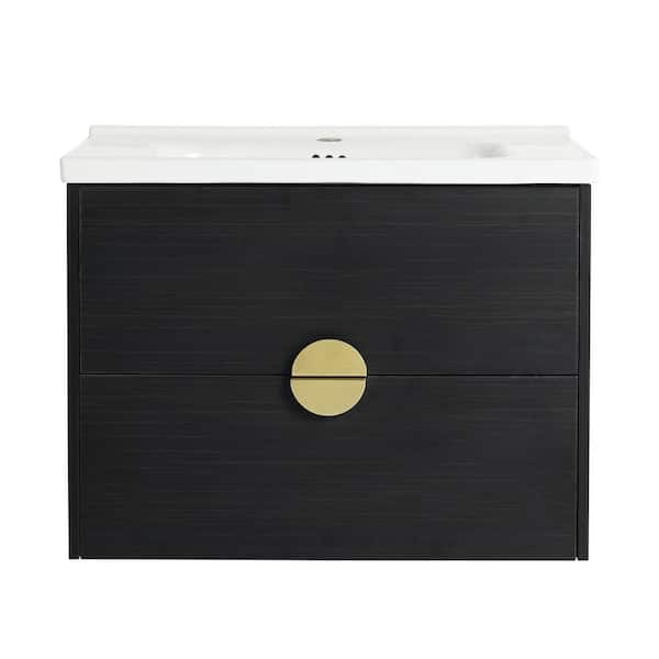 Unbranded 28 in. Wood Rectangle Floating Vessel Sink Bathroom Vanity Combo with Integrated Single Sink and 2 Soft Close Drawer