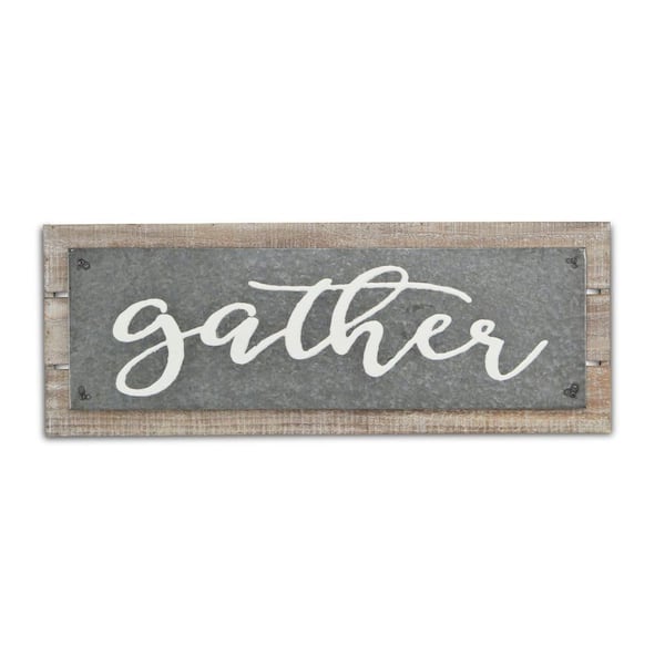 HomeRoots 25.25 in. x 9.5 in. Brown, Grey Gather Wood and Metal Wall Art 1-Piece