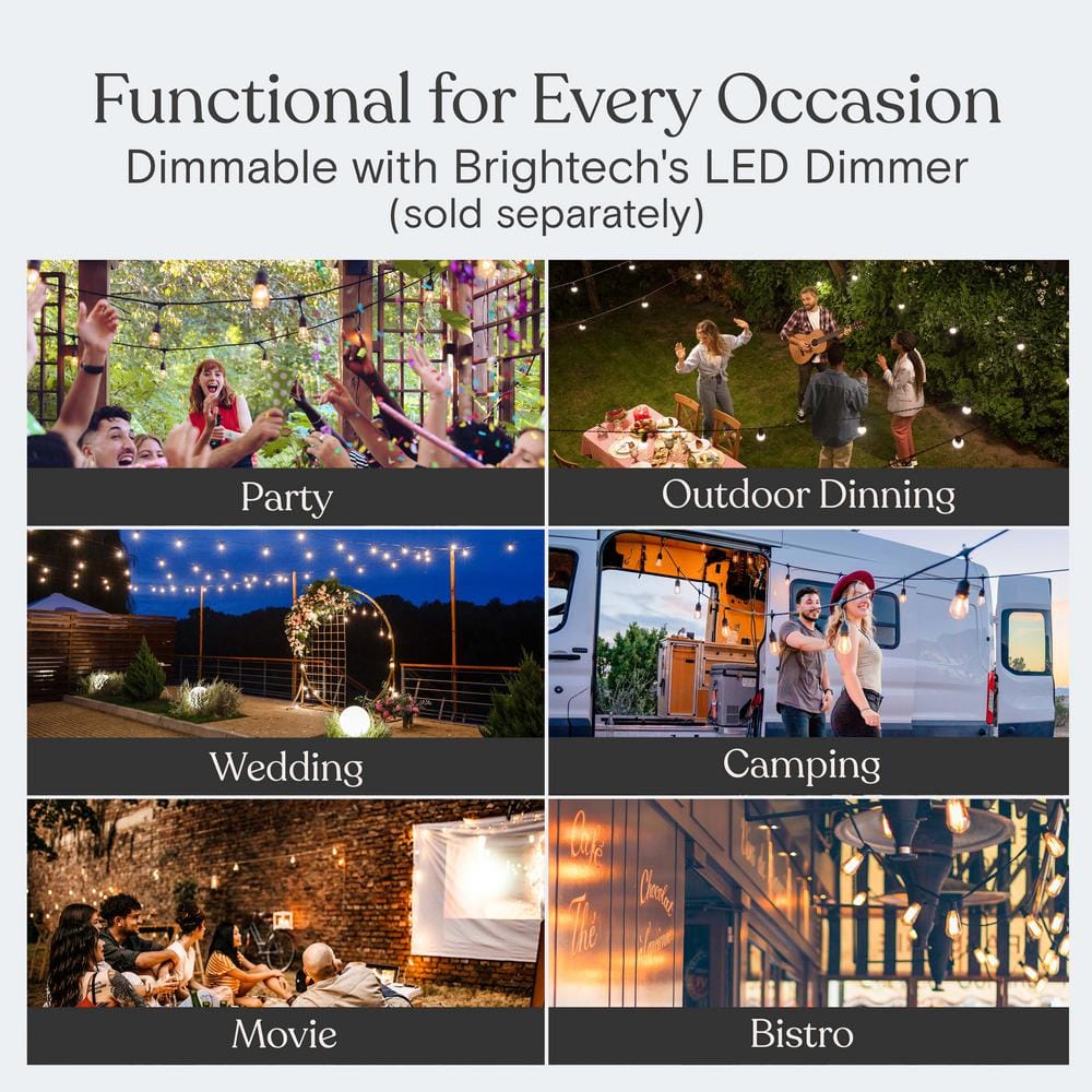 48ft Black Outdoor String Lights with Warm White LED Bulbs
