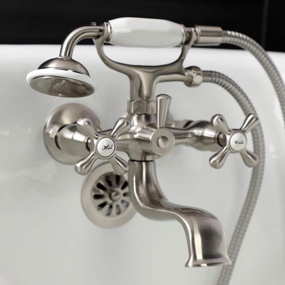 Brushed Nickel Wall Mount Clawfoot Tub Faucet with Hand Shower