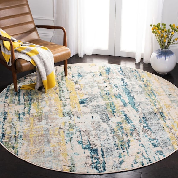 Madison Beige/Olive 7 ft. x 7 ft. Abstract Gradient Round Area Rug