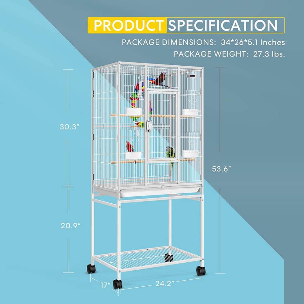 VIVOHOME 54 Inch White Wrought Iron Bird Cage with Rolling Stand