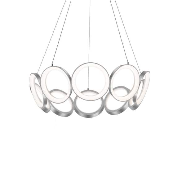 KUZCO Oros 29 in. 10-Light 100-Watt Antique Silver Integrated LED Chandelier