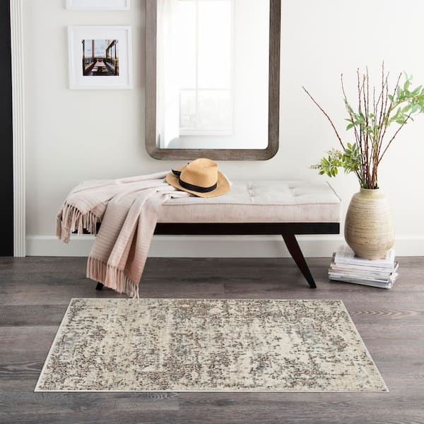 Concerto Ivory Beige 2 ft. x 4 ft. Abstract Contemporary Area Rug