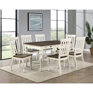 Joanna Ivory and Mocha Brown Wood 4 Drawer Dining Set with 6 Side Chairs (7 Piece)