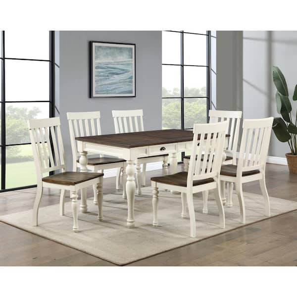 Steve Silver Joanna Ivory and Mocha Brown Wood 4 Drawer Dining Set with 6 Side Chairs (7 Piece)