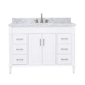 Bristol 49 in. W x 22 in. D x 35 in. H Bath Vanity in White with White Marble Top
