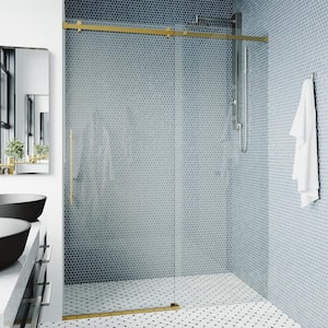 Luca 56 to 60 in. W x 79 in. H Frameless Sliding Shower Door in Matte Brushed Gold with 3/8 in. (10 mm) Clear Glass