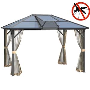 10 ft. x 12 ft. Hardtop Gazebo Canopy with Polycarbonate Roof, Top Vent and Aluminum Frame with Netting, for Patio