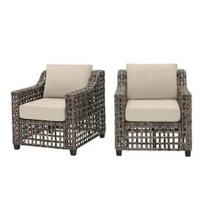Briar Ridge Brown Wicker Outdoor Patio Deep Seating Lounge Chair with CushionGuard Putty Tan Cushions (2-Pack)