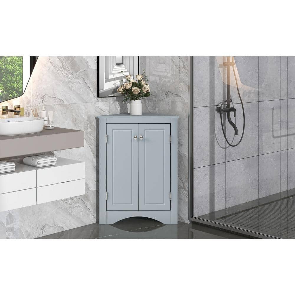 17 in. W x 17 in. D x 32 in. H Blue Wood Linen Cabinet with Adjustable Shel