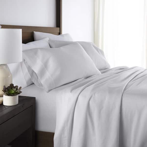 Becky Cameron 4-Piece Light Gray 300 Thread Count Solid Cotton Sheet Set in Queen