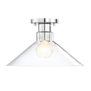Leena 14 in. 1-Light Polished Nickel Modern Semi Flush Mount with Clear Glass Shade for Bedrooms