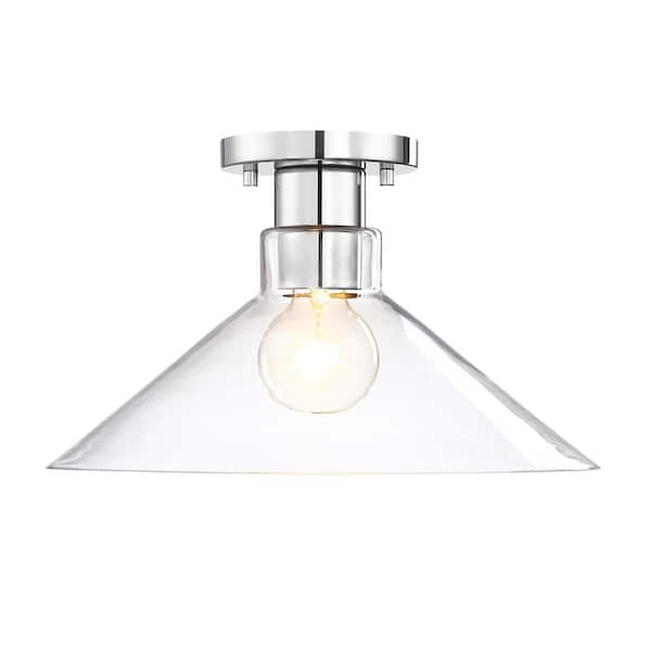 Designers Fountain Leena 14 in. 1-Light Polished Nickel Industrial Entryway Semi-Flush Mount with Clear Glass Shade