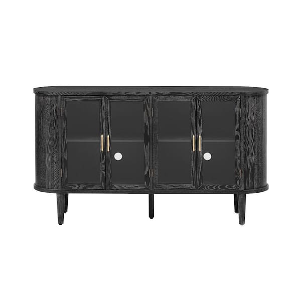 Farmhouse Collection Black Wood 60 in. W Sideboard with Adjustable Shelves and Glass Doors