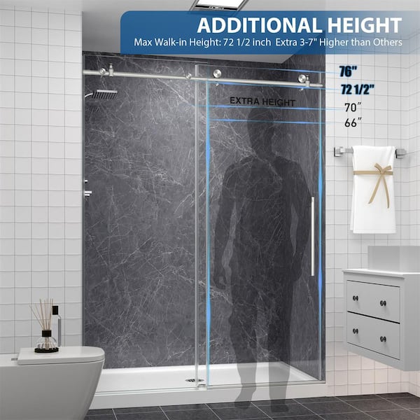 EASYWORC 43-48 in. W x 76 in. H Sliding Frameless Shower Door in