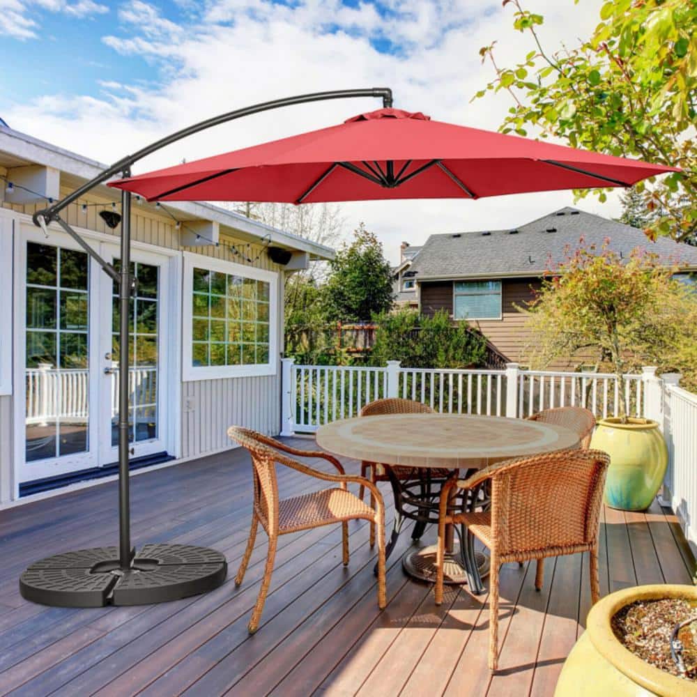 10-Foot Red Polyester Offset Patio Umbrella with Steel Frame