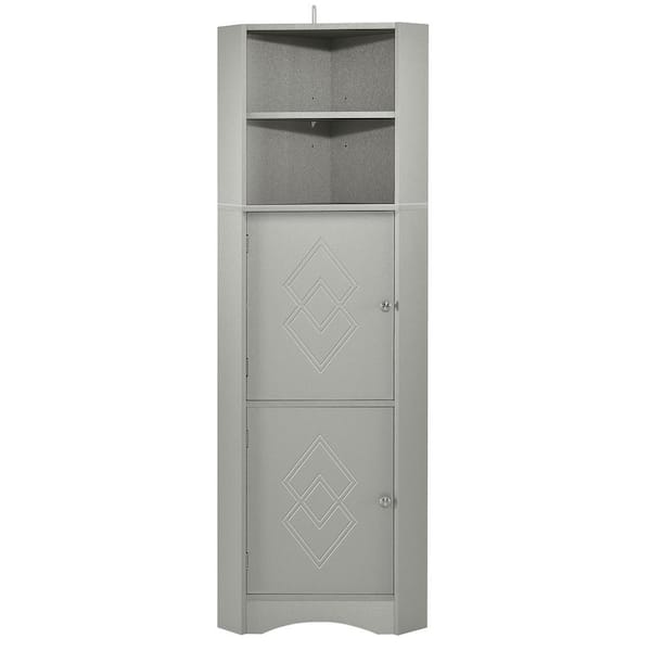 Adrinfly 15 in. W x 15 in. D x 61 in. H Storage Tall Corner Cabinet with Doors, Adjustable Shelves, Ready to Assemble, Gray