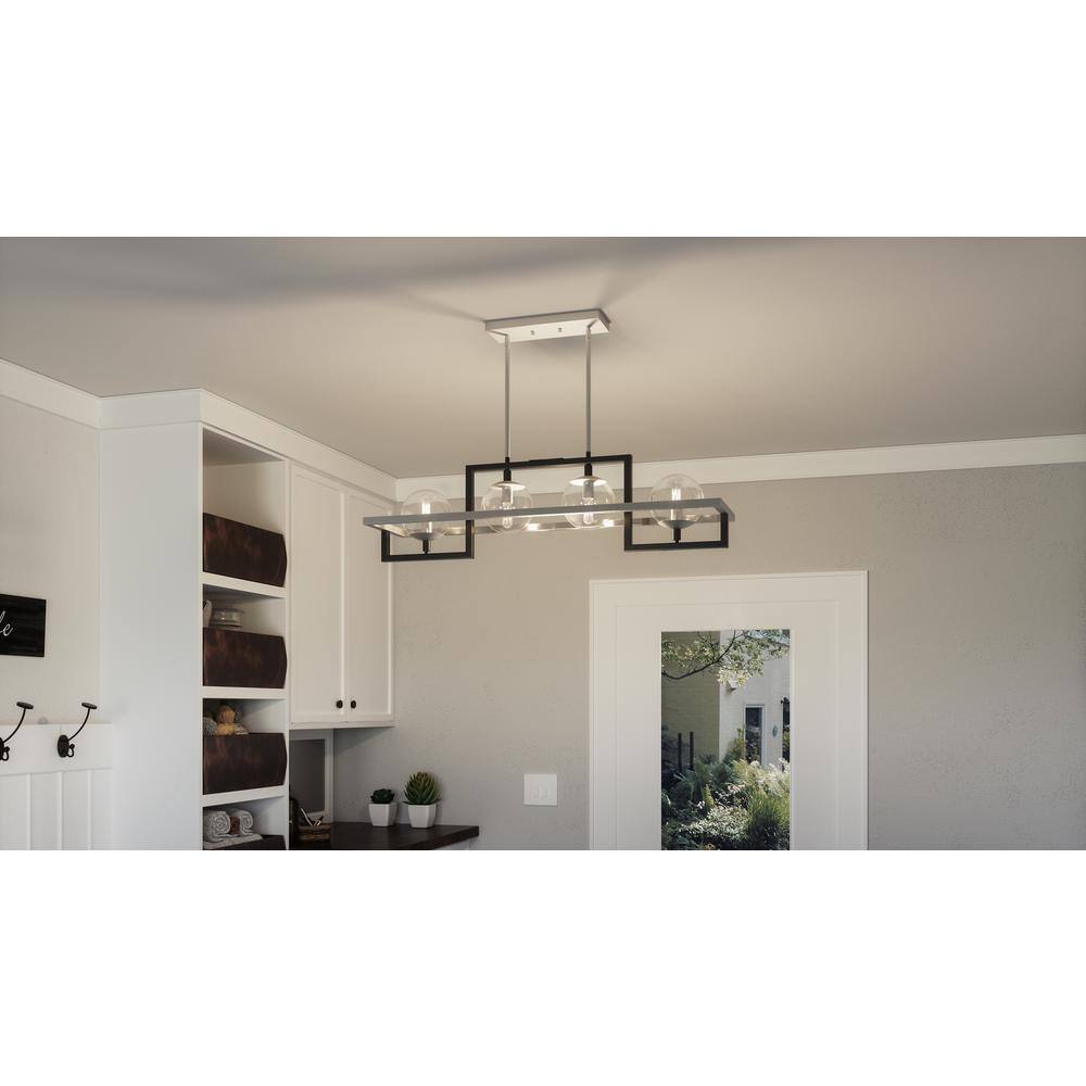 Kane 40" Black Steel and Glass Island Chandelier