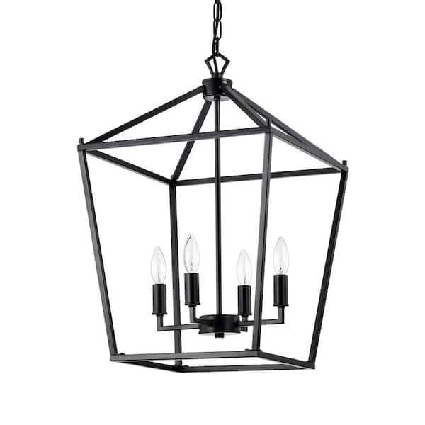Warehouse of Tiffany Buelex 16 in. 4-Light Indoor Matte Black Finish Chandelier with Light Kit