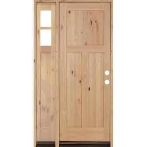 46 in. x 96 in. Knotty Alder 3 Panel Left-Hand/Inswing Clear Glass Unfinished Wood Prehung Front Door with Left Sidelite