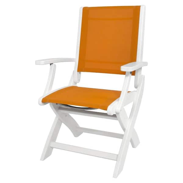 POLYWOOD White/Citrus Sling Coastal Patio Folding Chair