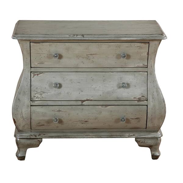 HomeFare Distressed Soft Grey 3-Drawer Bombay Chest