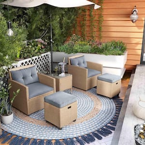 Valo Natural 5-Piece Wicker Patio Conversation Set with Gray Cushions