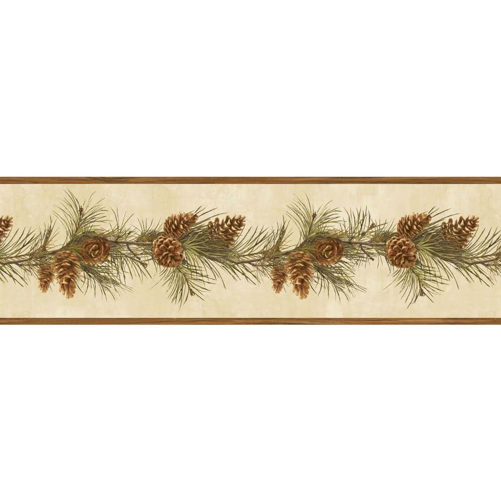 Chesapeake Fleming Sand Pine Boughs Trail Gold Wallpaper Border BBC48401B