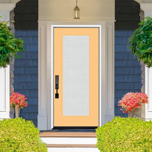Legacy 36 in. x 80 in. Full Lite Rain Glass RHIS Primed Jackfruit Finish Fiberglass Prehung Front Door