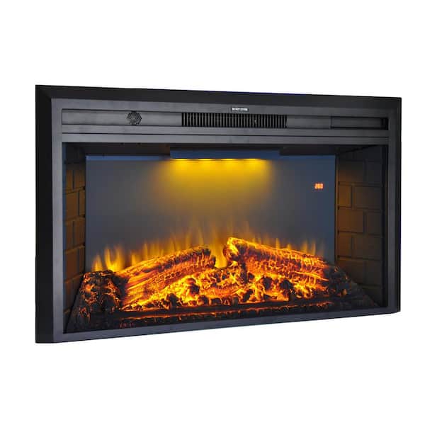 Clihome 35.6 in. W Black Electric Fireplace Inserted with Combustion Sounds