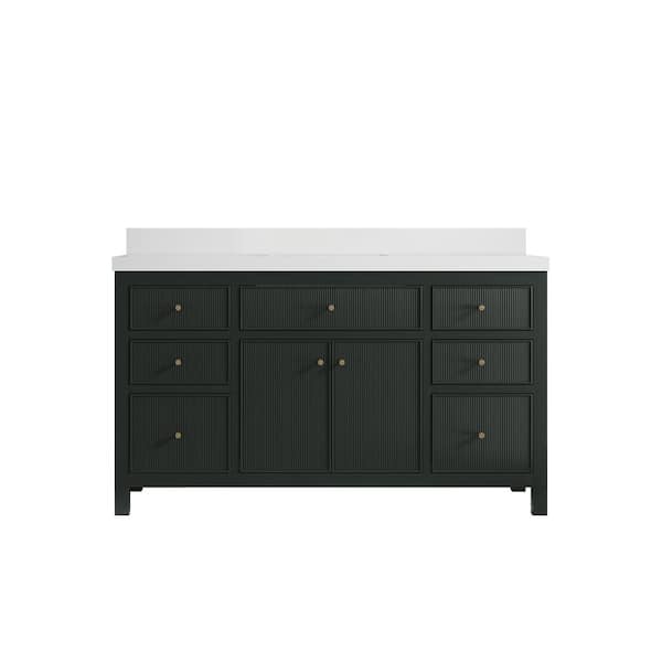 Willow Collections Sonoma 60 in. W x 22 in. D x 36 in. H Single Sink Bath Vanity in Dark Green with 2 in. White Quartz Top
