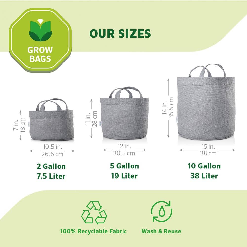 Steel Gray 5 Gallon Fabric Grow Bag with Handles
