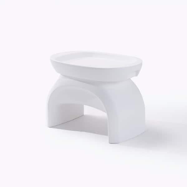 Vero White Plastic Outdoor End Table, In-Pool and Patio Side Table with Removable Serving Tray