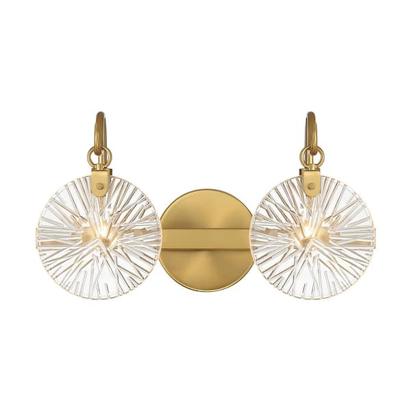 Savoy House Addison 16 in. 2-Light Warm Brass Bathroom Vanity Light with Clear Starburst Glass Shades
