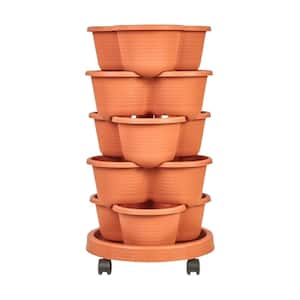 5 Tier Vertical Garden Planter,Self Watering Stackable Planters with Wheels,Red