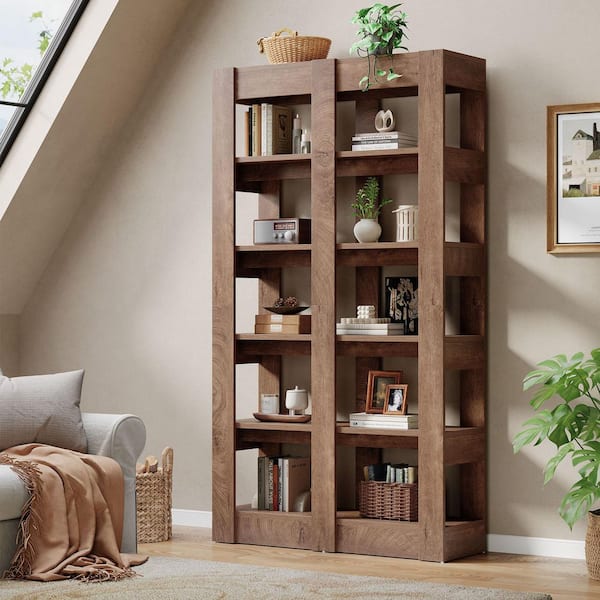 70.86 in. Tall Brown Engineered Wood 6-Shelf Bookcase, Freestanding Accent Bookshelf Open Display Shelf for Home Office