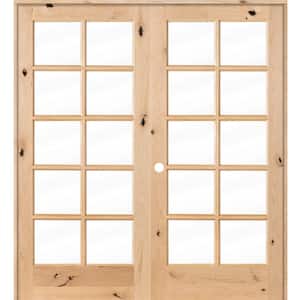 72 in. x 80 in. Rustic Knotty Alder 10-Lite Low-E Glass Right Handed Solid Core Wood Double Prehung Interior Door