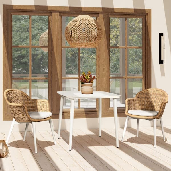 Santorini 19 in. Wicker Back Set of 2 Outdoor Patio Dining Chairs in Wheat Beige Axroma Olefin