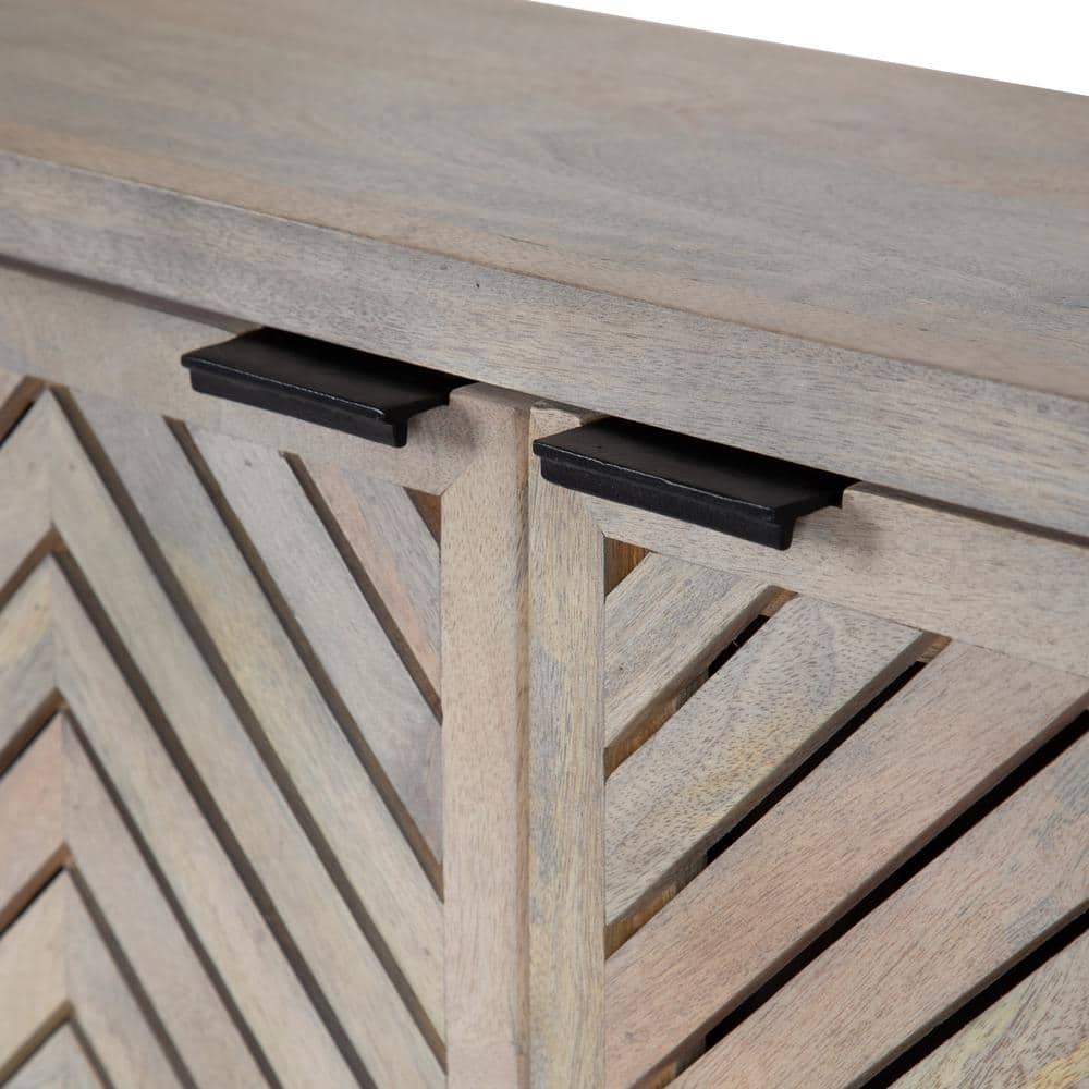 Whitewashed Mango Wood 2-Door Wall Cabinet with Chevron Design