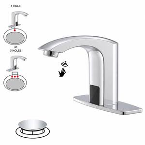 Automatic Sensor Touchless Bathroom Sink Faucet with Deck Plate and Pop-Up Drain in Polished Chrome