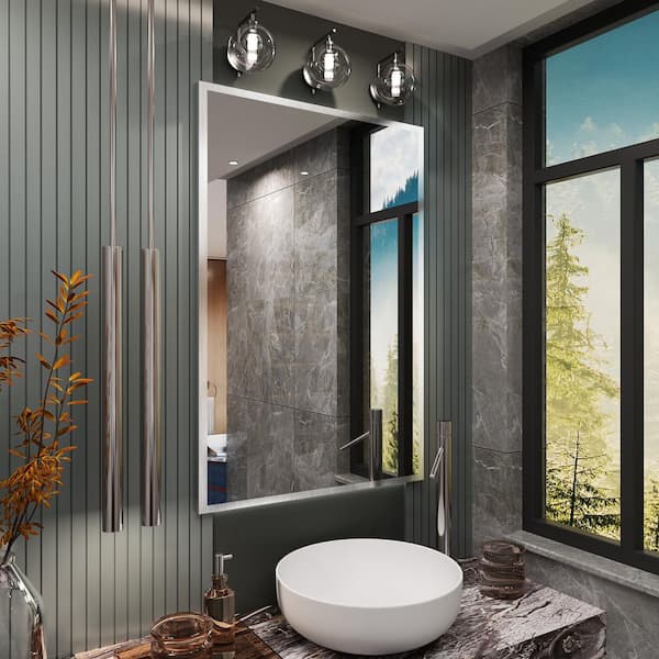 48 in. W x 32 in. H Large Rectangular Right angle Aluminum Framed Wall Mounted Bathroom Vanity Mirror in Brushed Nickel