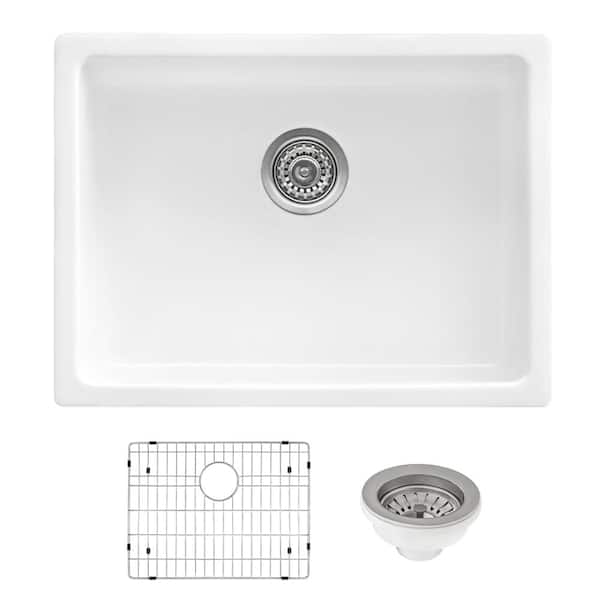Ruvati 24 in. Single Bowl Dualmount Fireclay Kitchen Sink in White
